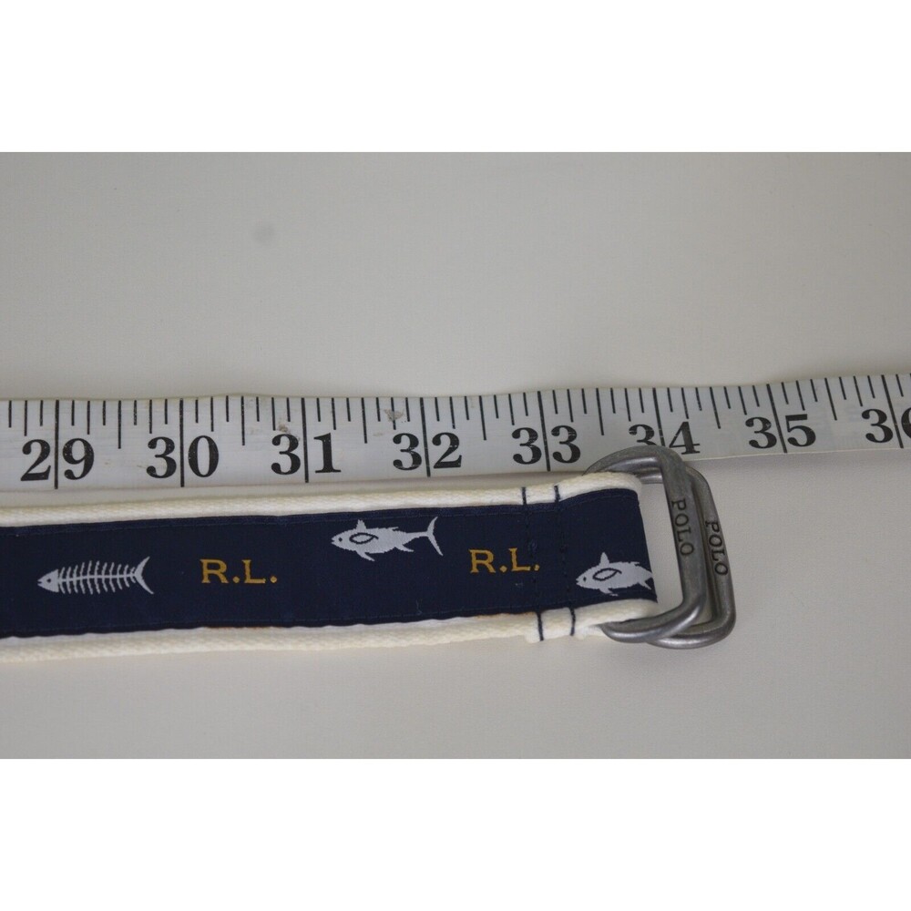 Ralph Lauren Polo Youth Belt Sharks Fish Bones Ribbon Double D Ring 33" - Picture 5 of 5